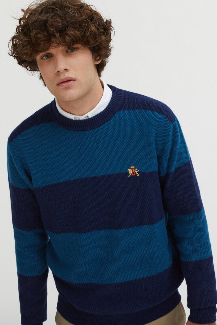 baracuta Stripes Crew Neck Navy peacock stripe